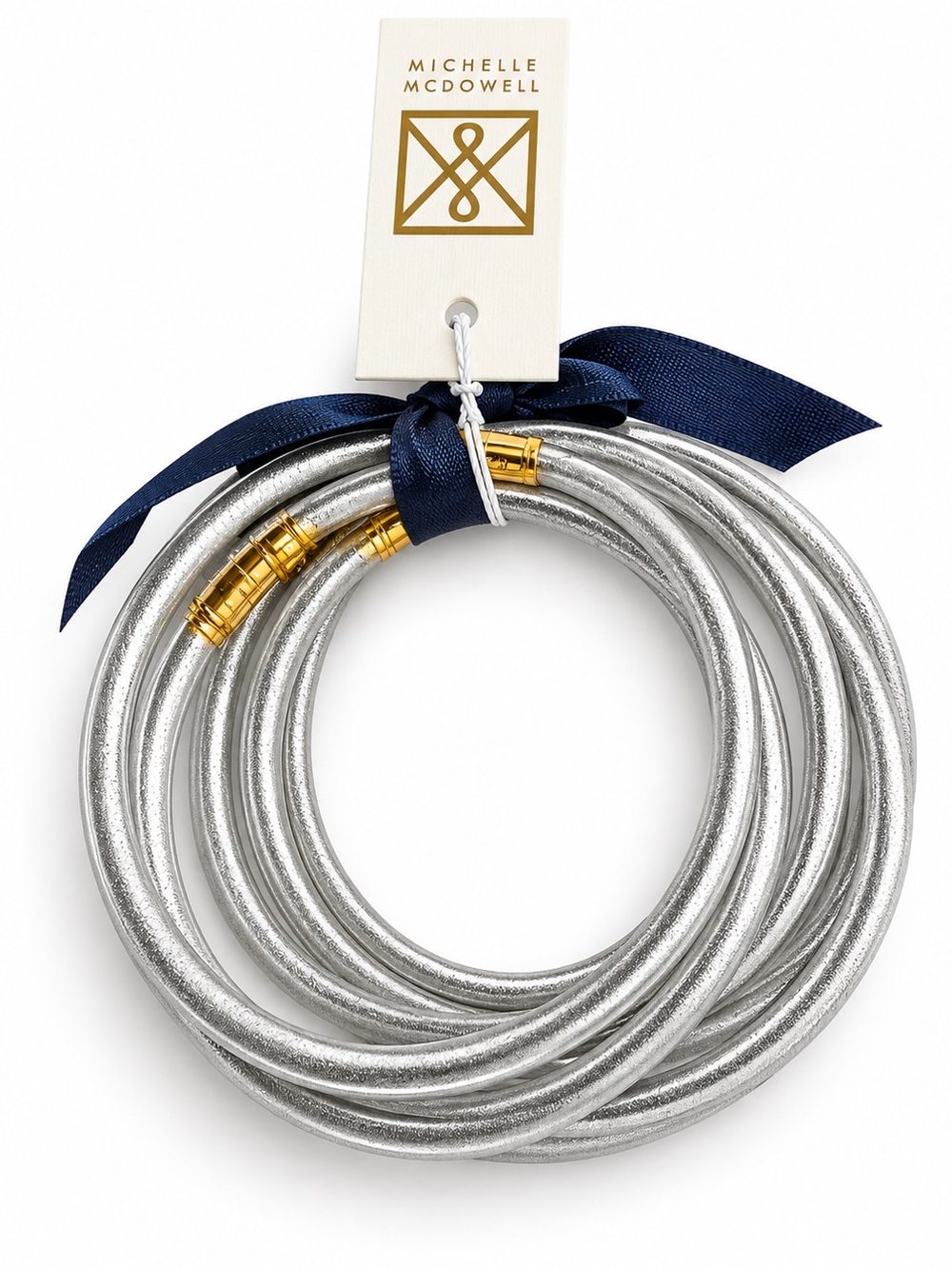 Silver Plastic Stackable Metallic Bracelet Set